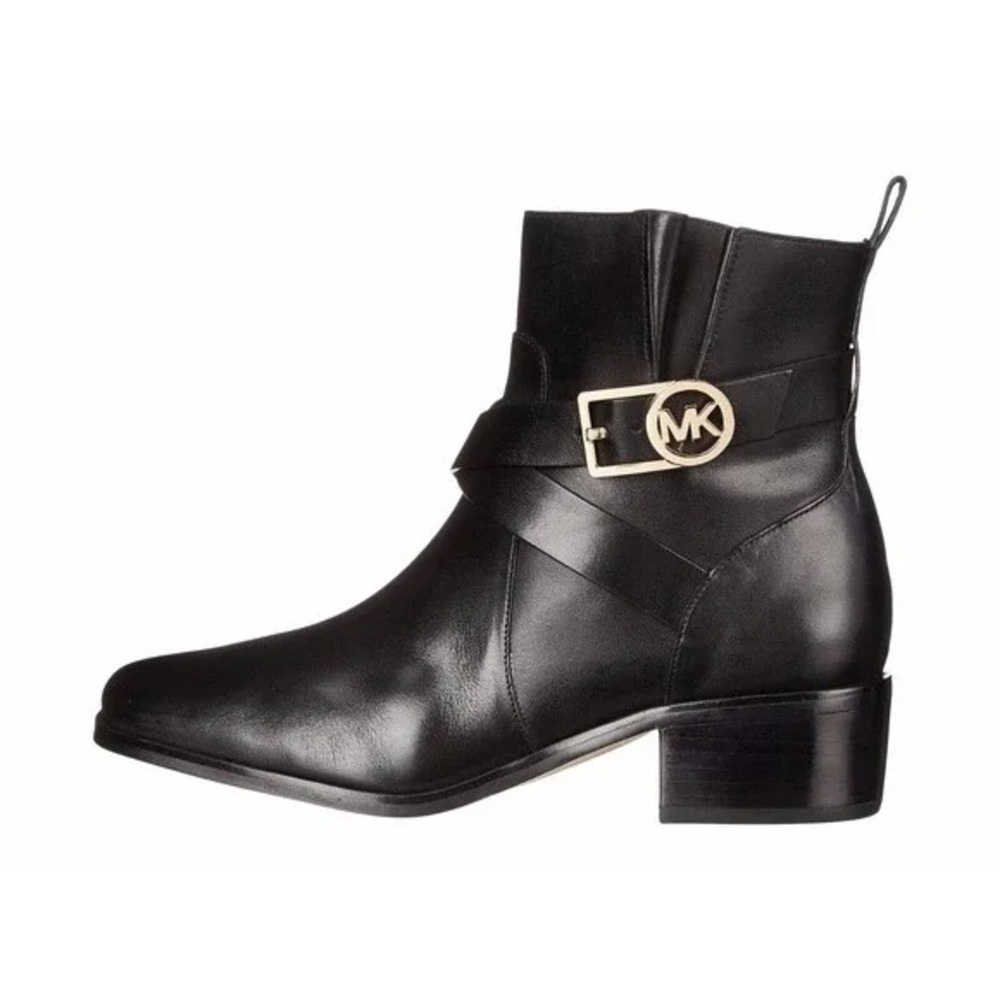 Michael Kors BRYCE Ankle Bootie Buckled Leather Boots Black 7 EUC $245